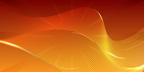 Abstract elegant red background with golden curved lines and lighting effect sparkle. Luxury template award design. Vector illustration