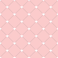 Seamless Pink Background With Hearts On Grid For Love Romantic Valentine Textile Gift Card Wrap