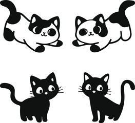Adorable Cat Silhouette Vector Collection, Cute Cartoon Kitten Clipart for Sublimation, Stickers And Crafts