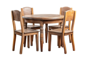 PNG Rustic wooden dining table with four chairs on white background
