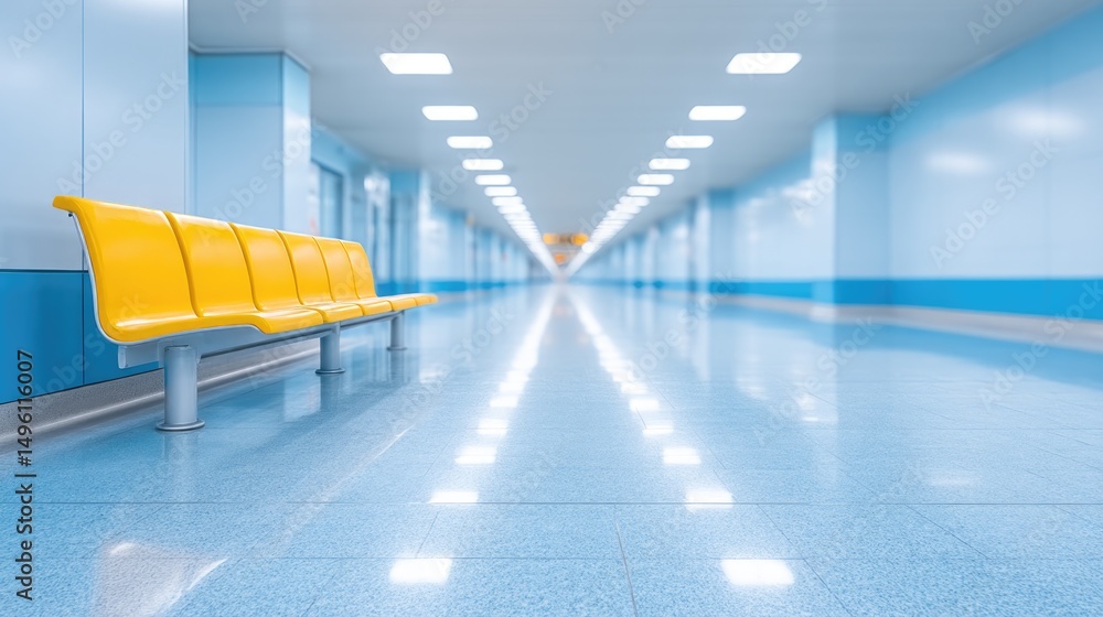 Poster tranquil airport terminal with empty concourse and seating area showcasing minimalist architecture