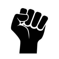 Black power fist raised vector illustration for protest movement and solidarity design icon