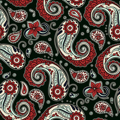 Batik Paisley Vintage Pattern With Swirls Seamless Floral Ornament Decorative Ethnic Boho Indian Bohemian Style
