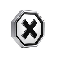 Fototapeta premium 3D silver icon with a black crossed-out X on a white background, png, transparent