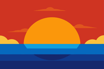 Fototapeta premium simplified sunset over sea in 4k vector illustration background
