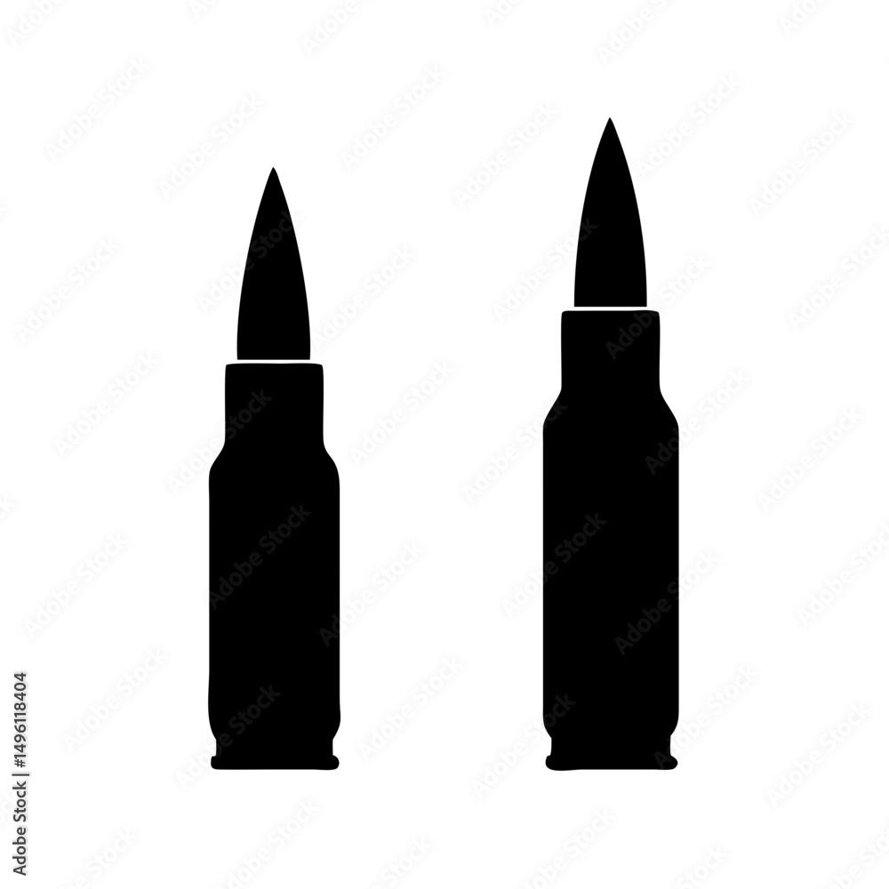 Poster two black bullet vector illustration for ammunition and weapon design and shooting range target prac