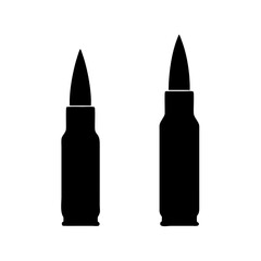 Two black bullet vector illustration for ammunition and weapon design and shooting range target practice