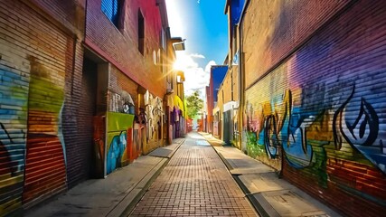 Colorful Street Art in Urban Passage with Sunlight - Powered by Adobe
