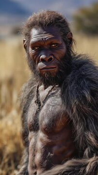In a vast, natural setting, Homo erectus stands prominently, displaying physical traits pivotal to human evolution. The representation highlights their features and potential lifestyle