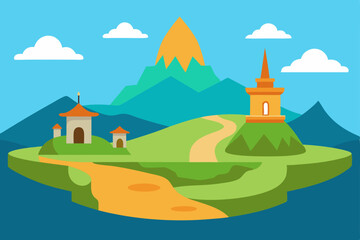 Naklejka premium hand drawn fantasy valley vector illustration background
