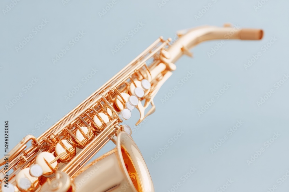 Poster close-up of minimalist jazz saxophone with smooth curves elegant lines and ample copy space