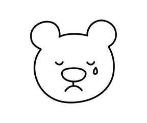 Cute doodle cry bear face icon. Sad crying bear. Teddy kawaii emoji. Hand drawn animal emoticon. Expression teddy head. Bad mood. Vector illustration isolated on white background.