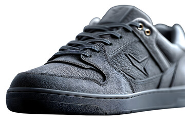 Closeup shot of a stylish sneaker dark grey textured leather athletic footwear modern desig