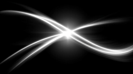 White light waves form an electric tunnel with glowing lines on a dark background, creating a futuristic light speed motion effect. Perfect for technology, sci-fi, speed, and digital energy concepts.