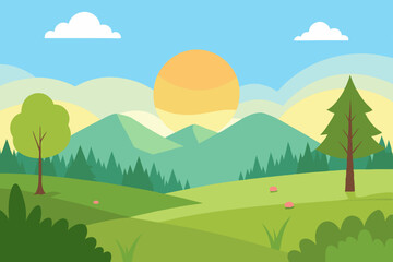 Obraz premium peaceful dream meadow in morning light vector illustration background