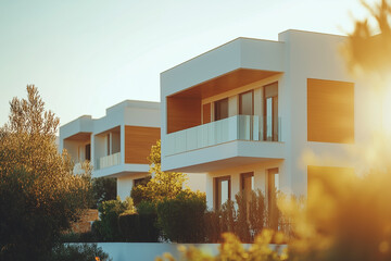 Luxurious villas in Dubai shining in the warm sunset light