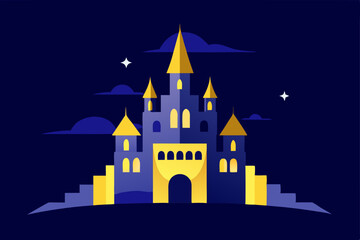 Fototapeta premium The glowing fortress of dreams majestic illuminated castle vector illustration background