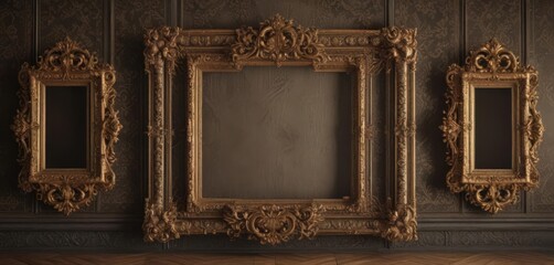 Intricate vintage frames on rich damask  Ornate details, textured surface ,  luxury,  arabesque