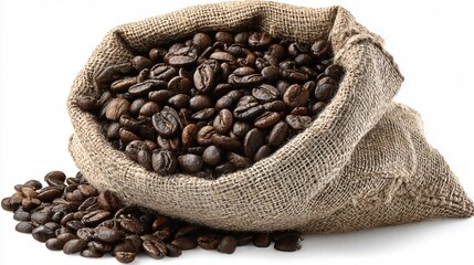 Fresh Coffee Beans in Sack on White Background for Coffee Concept Design