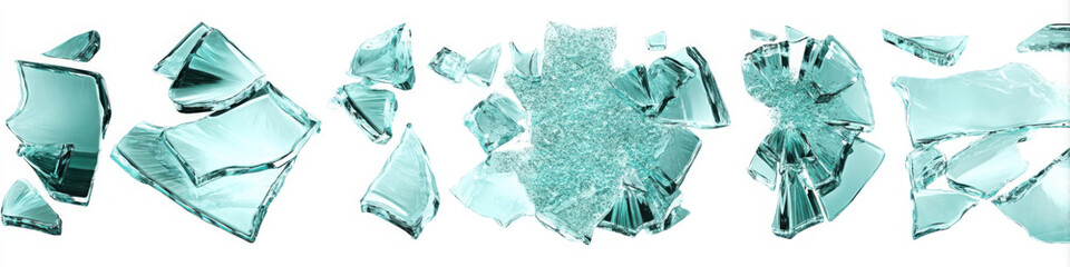 Dramatic Shattered Glass Explosion: Chaotic Mosaic of white Fragments on White Background