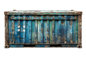PNG Rusty blue shipping container with weathered texture and industrial details