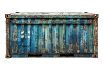 PNG Rusty blue shipping container with weathered texture and industrial details