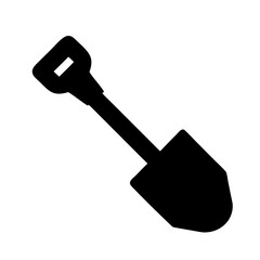 Isolated black shovel vector digging tool icon illustration for gardening and construction work