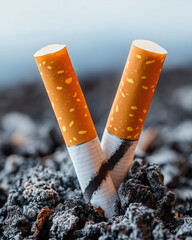  Broken cigarettes in ashes symbolizing smoking cessation