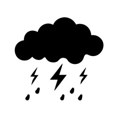 Black and white thunderstorm illustration with lightning and rain weather forecast icon vector
