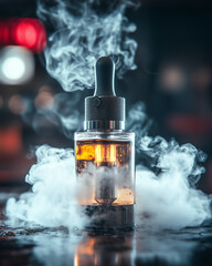 Sleek vape device emitting vapor on reflective surface indoors