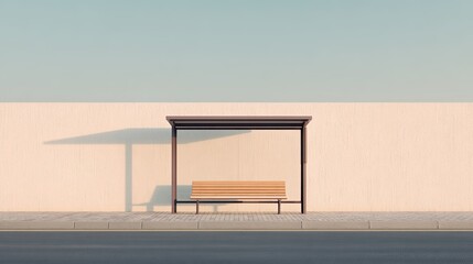 minimalistic image of city bus stop with lonely bench capturing simplicity of public transportation infrastructure