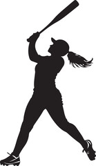 Female Softball Player Softball Girl Silhouette Vector Art on Transparent Background