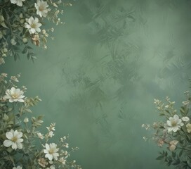 Subtle grunge texture on muted green, faint floral overlay , stock, flower, green
