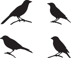 This artwork is digitally enhanced using AI and manually edited for quality. A set of four bird silhouettes perched on tree branches.