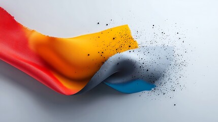 Abstract colorful wave of paint blending with dust particles on a white background