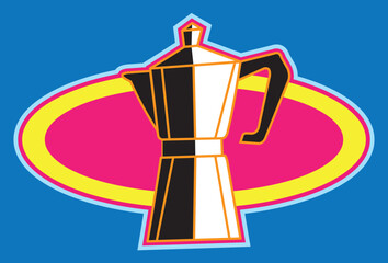 Italian coffee maker brewing fresh espresso on colorful background