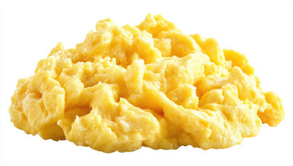 Scrambled egg with visible yolk in a yellow omelette, representing a healthy and delicious breakfast option perfect for food photography or healthy eating promotions. Isolated on a white background.