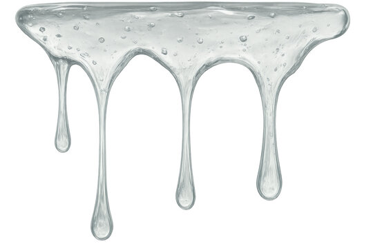 Thick clear slime dripping down with bubbles on transparent background, suitable for cosmetics and personal care products