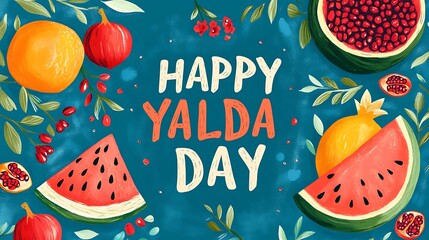 Colorful fruit illustration celebrating Yalda Day.