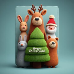 Colorful stuffed animals arranged beside a decorated Christmas tree in a cozy indoor setting.