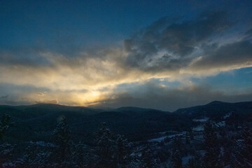 View of snow covered mountains from Rollinsville Colorado 