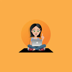 working girl with labtop vector