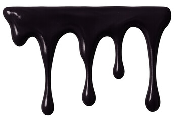 Thick black paint dripping down on a transparent background, creating a dramatic and artistic effect