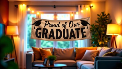 graduation banner in cozy living room