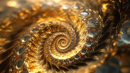 Golden Spiral Abstract Background Luxury Design Elegant Texture Rich Ornament Decorative Pattern Artistic Swirl Shiny Golden Fractal Art Digital Illustration Graphic Design Element