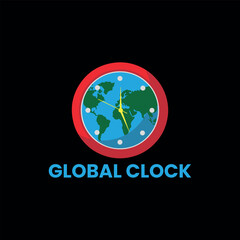 world global clock time logo design vector