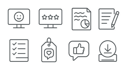 Line style icons of call wrap-up: thank you screen, call rating stars, meeting summary icon, shared notes file, action items checklist, feedback request tag, leave feedback icon, download recording