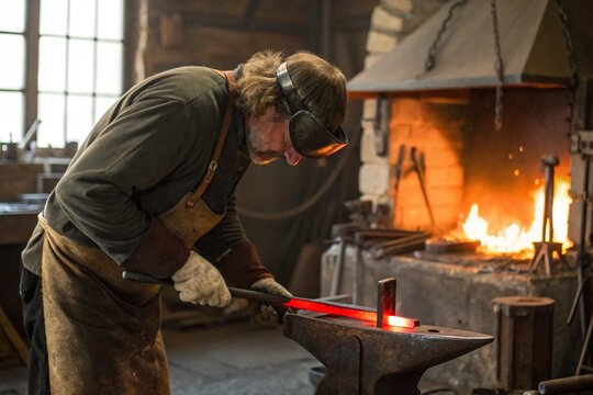 Blacksmith Forging Metal on Anvil in Workshop