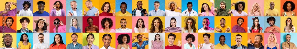 Poster a vibrant collection of diverse individuals showcases various expressions and styles against bright 