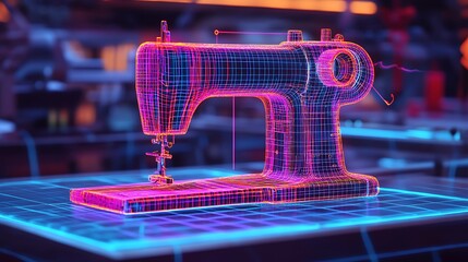 Cyber grid sewing machine with neon tubing outlines